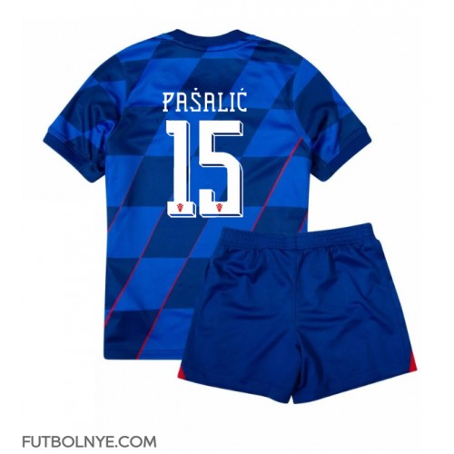 Camiseta Croacia Mario Pasalic #15 Visitante Equipación para niños Eurocopa 2024 manga corta (+ pantalones cortos)